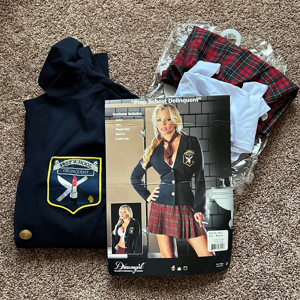 Dreamgirl Black Blazer with Red Tartan Skirt Costume